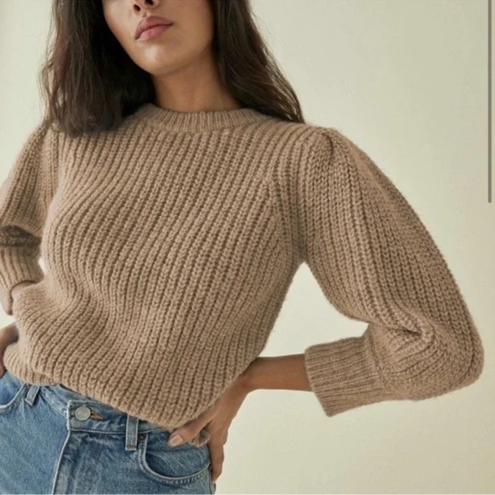 Reformation Moneta Ribbed Alpaca Sweater Beige Light Brown Size L Large